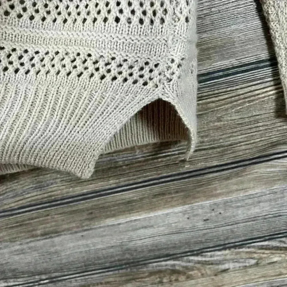 Listicle Floral Lace Sleeve Tan Knit Sweater Top Size Medium - Picture 6 of 7